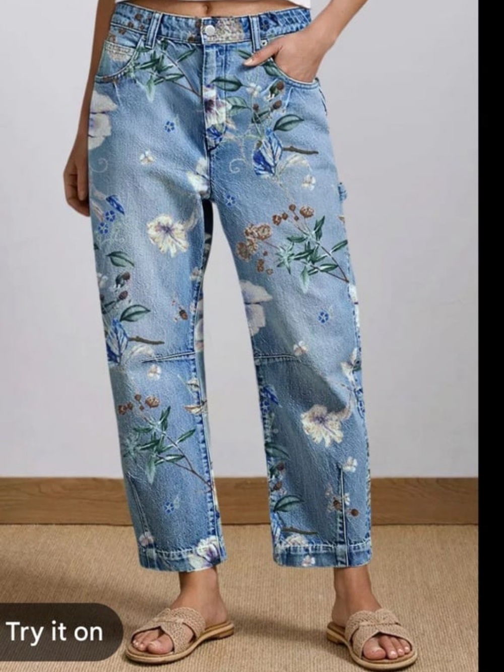 Flamingals NWT mid rise, cropped floral, print jeans, size medium - Picture 4 of 4